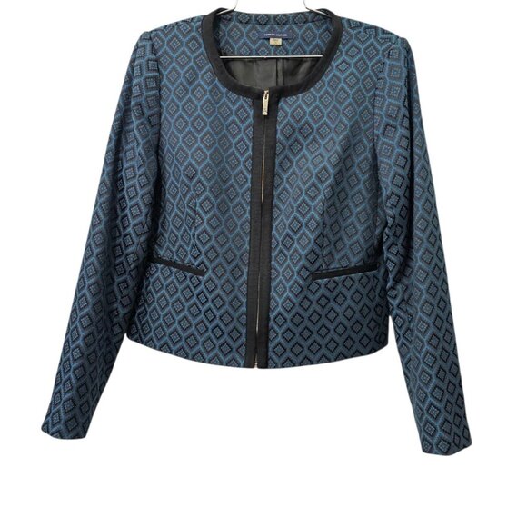 Tommy Hilfiger Geometric Print Zip Up Cropped Black And Blue Jacket - Picture 1 of 6